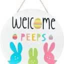 5 x Easter Welcome Wreath, Cute Bunny Happy Easter Signs for Front Door, Wooden Decorations Home Decor Porch Window Wall Farmhouse Indoor Outdoor