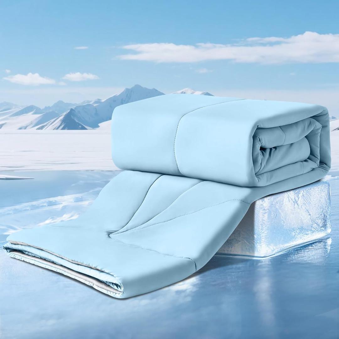 Elegear Cooling Comforter Queen Absorbs Body Heat to Keep Cool, Cooling Blanket for Hot Sleepers Japanese Arc-Chill 3.0 Cool Tech Fabric Summer Comforter Hypo-Allergenic Cooling Quilt - Blue/Gray (Queen 79'' x 86'')
