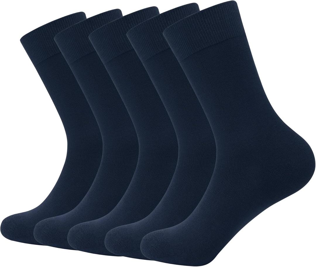 SERISIMPLE Viscose Bamboo Dress Men Sock Thin Soft Crew Anti Odor Lightweight Sock Breathable Comfort Cool soft Sock 5 Pairs (Large, Navy Blue)