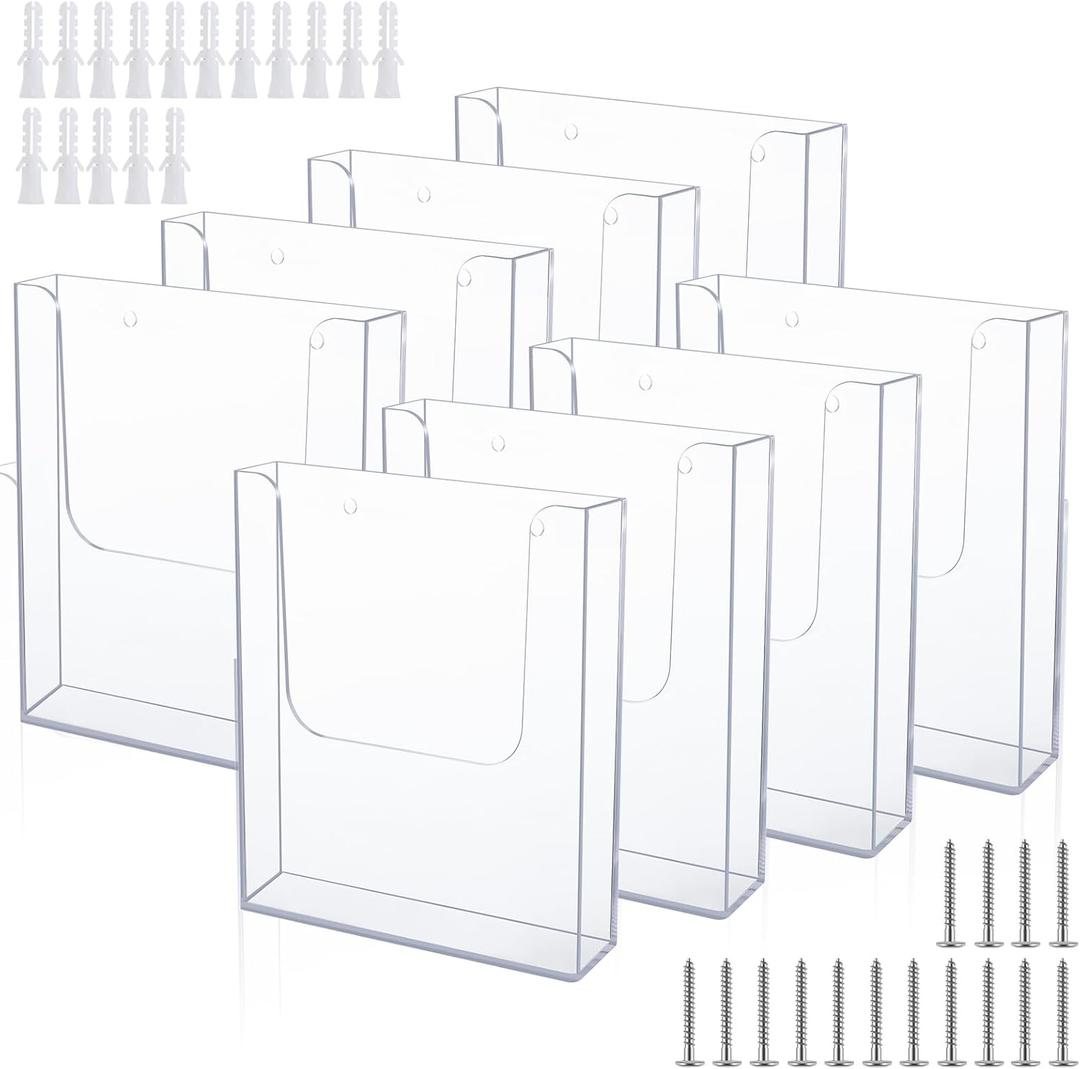 Ripeng 8 Pack Brochure Holder Wall Mount 8.5 x 11 Inch Clear Flyer Stand Acrylic Magazine Booklet Display Stand Plastic File Mail Literature Pamphlet Holder for Paper Organizer Rack Display