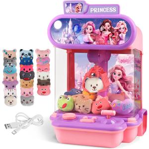 Claw Machine for Kids,Mini Vending Machines Girls Princess Toys,Candy Grabber Prize Dispenser Toys for Girls, Electronic Arcade Game with 20 Mini Plush Toys for Party Chrismas Birthday Gifts