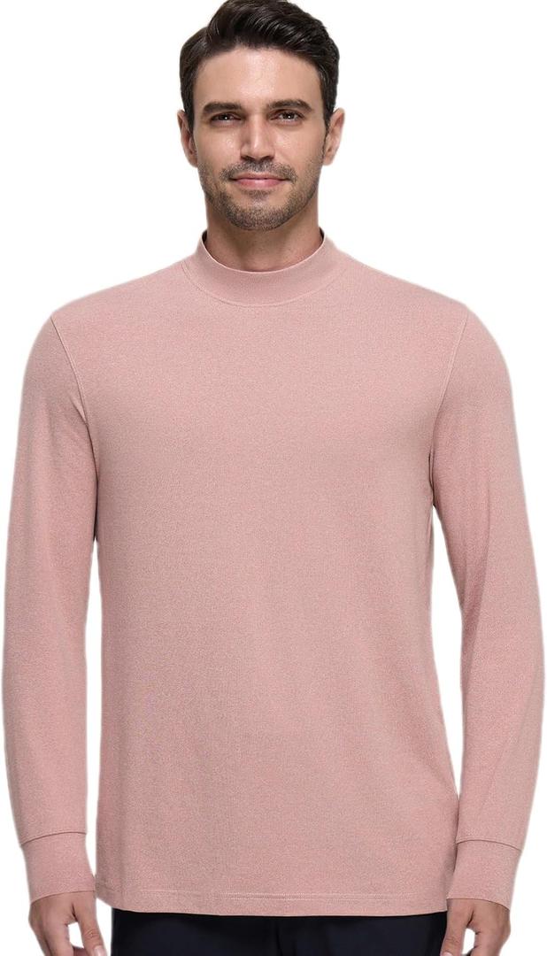YAMXDM Long Sleeve Shirts for Men Mock Turtleneck Moisture Wicking Business Casual Pullover Undershirts Mens Tee Shirt Top (Pink, L)