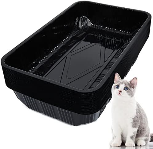 Tessco for you 23 Pack Disposable Plastic Litter Boxes for Cats Disposable Cat Litter Tray for Small Pets Kitten Travel, 16.7 x 10.5 x 3.4 Inches (Black)