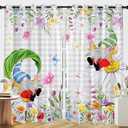 Unibyby Spring Blackout Curtains, Wildflower Floral with Gnomes Curtain for Living Room Bedroom, Farmhouse Flowers Sheer Curtains 63 inch Long for Dining Room, Summer Window Treatment, 2 Panel Sets