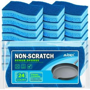 AIDEA Sponges Kitchen, Non-Scratch Scrub Sponge, 24Count, Sponges for Non-Stick Cookware, Kitchen Sponge for Dishes, Cleans Fast Without Scratching, Cleaning Power for Kitchen, Bathroom, Household