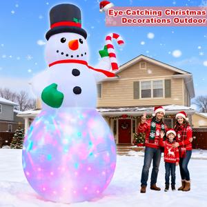 12 Ft by 6 Ft Giant Christmas Inflatables Snowman Outdoor Decorations, Blow Up Snowman Holds Candy Cane Built-in Rotating Colorful Lights Christmas Decorations Outdoor Yard Lawn Garden Holiday Party
