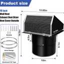 10 Inch Hooded Wall Vent with Screen and Damper, 10 Inch Range Hood Wall Vent Cap, Wall Exhaust Vent Cover, Outdoor Hooded Wall Vent for Dryer Vent, Outside Exterior Mount, Range Hood, Kitchen, Black
