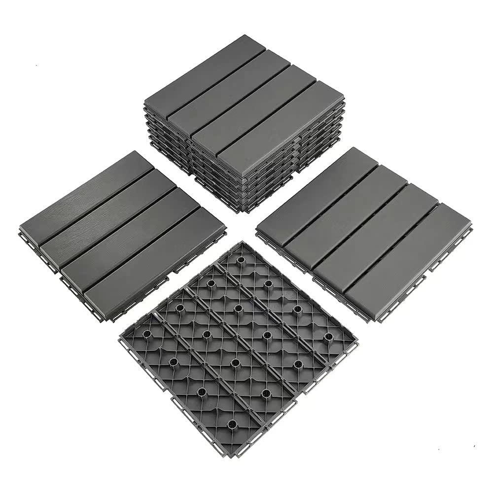 9 sq. ft Plastic Interlocking Deck Tiles, 9 Pack Patio Deck Tiles, 12"x12" Waterproof Outdoor Flooring All Weather Use, Patio Floor Decking for Porch Poolside Balcony Backyard, Grey