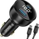100W USB C Fast Car Charger with Display, PD3.0+QC Type C Car Charger Adapter with 100W USB C Fast Cable, Fast Charging for Laptops, MacBook Pro, iPad, iPhone 16/15/Pro Max, Galaxy S24/S23 Ultra Etc.