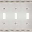 Metal Outlet Covers Wall Plates, Satin Nickel Beadboard Switch Plate Cover, Receptacle Light Switch Covers, Decorative Electrical Outlet Cover (3 Gang Toggle 1 Pack)
