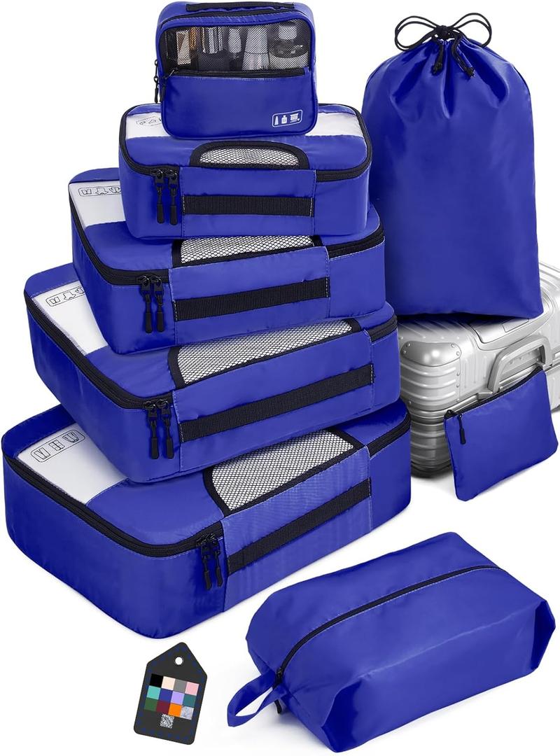 Veken 8 Set Packing Cubes for Suitcases, Travel Bag Organizers for Carry on Luggage, Suitcase Organizer Bags Set for Travel Accessories in 4 Sizes, Blue