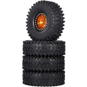 GoolRC 4PCS 1.9 Inch RC Crawler Rubber Tires with Metal Rim for 1/10 RC Rock Crawler Traxxas TRX-4 TRX-6 Axial Scx10 90046 RC4WD RC Car Parts (Golden)