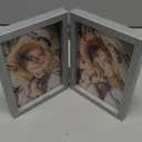 FOREV 3.5x5 Double Picture Frame Wooden Hinged Photo Frame Definition Glass Stand Vertically on Desktop or Tabletop Silver