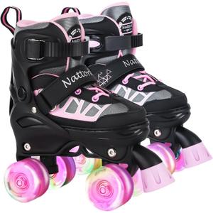Nattork Kids Roller Skates for Boys Girls,4 Sizes Adjustable Roller Skates with Light up Wheels,Fun Rollerskates for Toddler Kids Beginners Indoor Outdoor, Medium