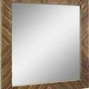 Stonebriar Square Textured Wooden Chevron Hanging Wall Mirror with Attached Mounting Brackets, Rustic Decor Accents for the Bathroom, Living Room, Bedroom, Office, and Hallway