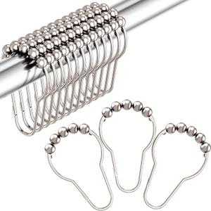Amazer Shower Curtain Hooks, Decorative Rust Proof Stainless Steel Shower Curtain Hooks for Bathroom Shower Rods Set of 12, Polished Nickel
