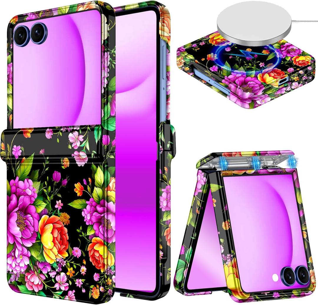 Hekodonk for Galaxy Z Flip 7 Case,[Compatible with MagSafe][Built-in Screen Protector][Hinge Protection],Magnetic Slim Shockproof Women Girls Case for Samsung Galaxy Z Flip 7,Dark Purple