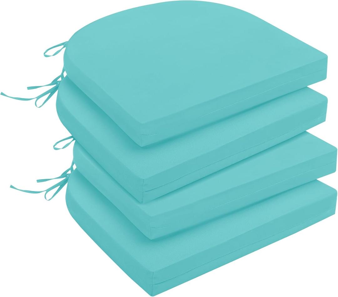 downluxe Outdoor Chair Cushions Set of 4 for Patio Furniture, Water-Resistant Patio Chair Cushions with Ties, High Density Foam Outdoor Seat Cushion, 17" X 16" X 2", Teal