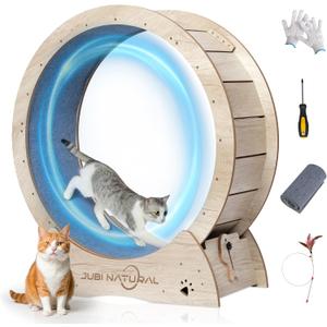 Cat Exercise Wheel, 43" Cat Running Wheel for Indoor Cats with Quiet Carpeted Runway, Cats Treadmill Wheels with Locking Mechanism, Cat's Weight Loss and Health (WOOD)