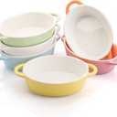 Foraineam 6 Colors Oval Porcelain Ramekins 10 oz Oven Safe Creme Brulee Souffle Baking Ramekin Dishes Bowl with Double Handles
