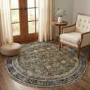 WITSHOCK Area Rug 6ft, Vintage Large Circle Low Pile Non-Slip Machine Washable Dining Rug for Kitchen, Under Coffee Table, Bedroom,Nursery,Pets & Kids Friendly - Olive Green Brown
