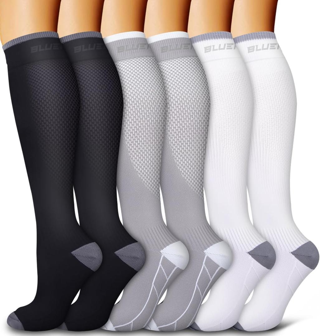 6 Pack Copper Compression Socks for Women and Men Circulation-Best Support for Medical,Running,Nursing,Athletic (Large-X-Large, D-assorted1-streak grid 01)