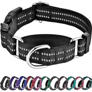 Hikiko Martingale Collar for Dogs Reflective Nylon Dog Collar with Quick Release Buckle Adjustable Training No Slip Dog Collars (Medium, Black)