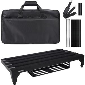 Aluminum Alloy Guitar Pedal Board 22" x 12.6" Pedalboard with Power Supply Bracket, Includes Carry Bag & Mounting Tapes (Black, GKA-22BK)