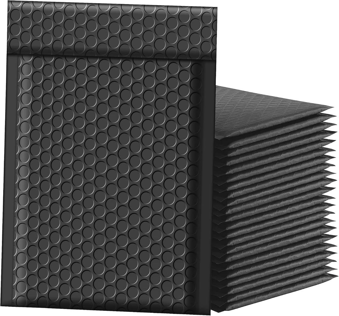 Famagic Bubble Mailers 4x8 Inch 50pc Black Shipping Bags, Chic Packaging Bags For Small Business, Colored Padded Mailing Envelopes,Opaque Matte Self Seal Bubble Poly Mailers Bulk #000
