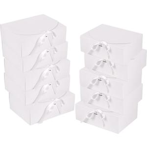 10 Pack Gift Boxes with Ribbon 10x7.5x3.5 Inch - Cardstock Wedding Favor Boxes for Bridesmaid Proposals, Birthday & Holiday Gift Packaging (White)