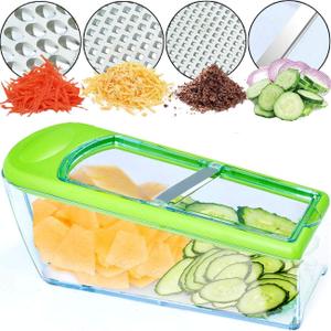 LHS Mandoline Slicer, 4 Sharp Stainless Steel Blades with Food Storage Container  Kitchen Tools for Cheese, Chocolate, Vegetables& Fruits - Dishwasher Safe (Green)