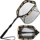 PLUSINNO Floating Fishing Net for Steelhead, Salmon, Fly, Kayak, Catfish, Bass, Trout Fishing, Rubber Coated Foldable Landing Net with Fixed or Telescoping Pole Handle, Fishing Gear and Gifts for Men, Large