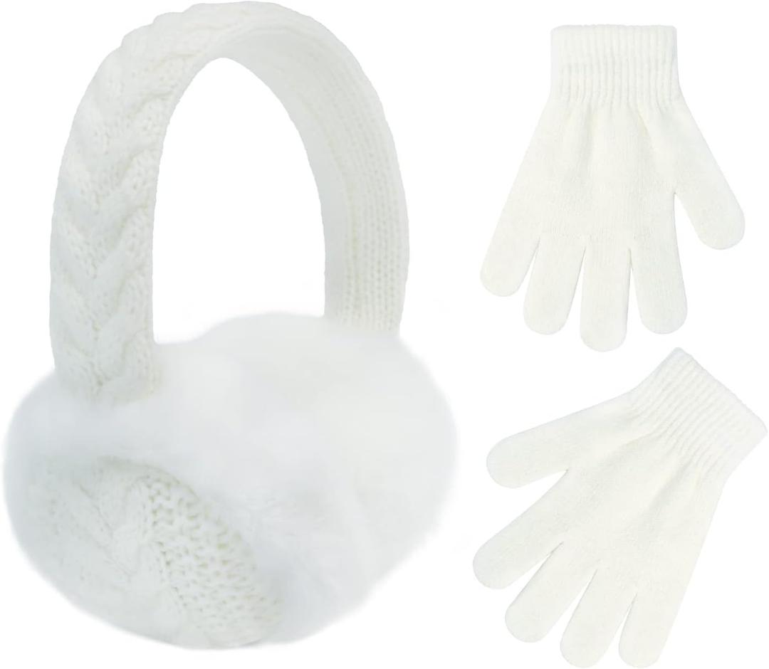 POXIMI Baby Warm Earmuffs Kid Magic Gloves Girl Soft Plush Ear Muffs Toddler Knit Mittens for Boy Winter Ear Warmer Set