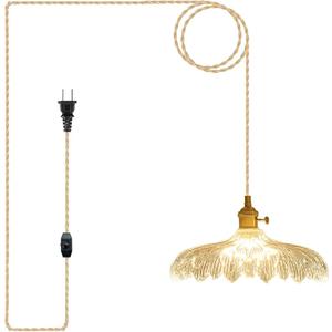 Plug in Pendant Light, 14Ft Cord Clear Glass Shade Hanging Light, Industrial Pendant Light for Dinning Room On/Off Switch Hanging Lamp Plug in, Bedroom and Kitchen Island
