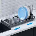 Expandable Small Dish Drying Rack Dish Racks for Kitchen Countertop Compact Dish Drainer with Removable Cutlery Holder Dish Racks for Sink,Grey