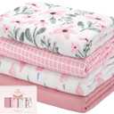 Yoofoss Muslin Swaddle Blankets, Organic Baby Blankets, 47 x 47 Inches Receiving Blanket for Baby Boys and Girls, Baby Essentials for Newborns Soft Breathable (Pink Flower)