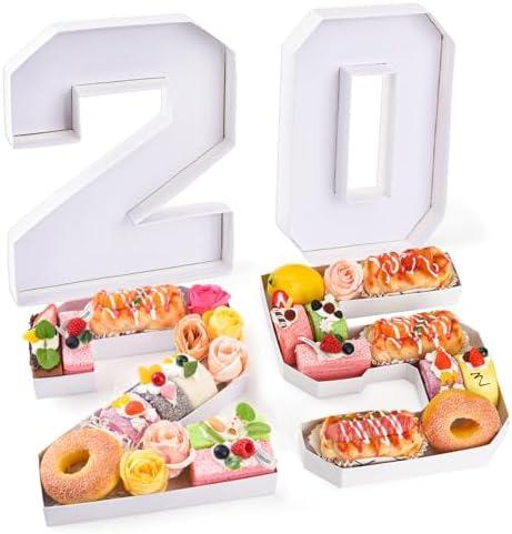Datyiiha 2025 Set Cardboard Number for Charcuterie 10.2'' Fillable Tray Charcuterie Paper Box for Graduation Anniversary Birthday New Year Party Decorations Chocolate Cookies Goodie Cupcake Box
