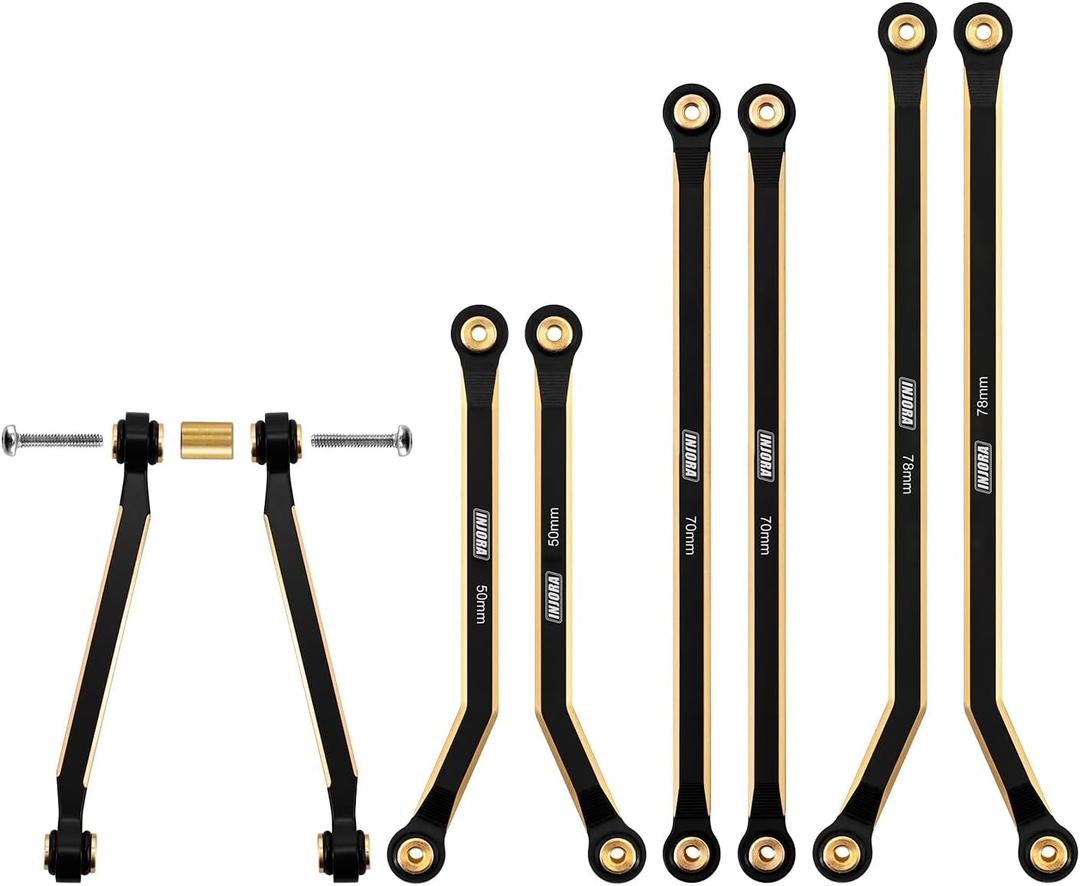 INJORA Brass High Clearance Front 4 Links Set 43g Links Set for SCX24 Gladiator Dodge Power Wagon Axial 1/24 RC Crawler Car(Black Brass)
