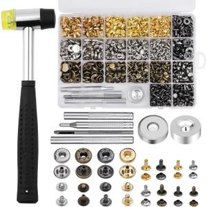 Yizzvb 320 Pcs Leather Rivets Kit, 60 Pcs Leather Snap Fasteners, 2 Size Leather Rivets Double Cap Rivet Kit, Double-Sided Nylon Hammer, 5 Pcs Installation Tools for Leather DIY Projects