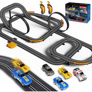 Slot Car Race Track with 4 High-Speed Racing Cars Battery or Electric Race Car Toy for Kids Boys, Dual Racing Game 2 Hand Controllers Toys for Girls Children Age 6,7,8-12 Years Old