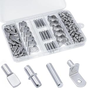 120Pcs Shelf Pins Kit,4 Styles Nickel Plated Shelf Support Pegs,Plated Shelf Pins Holders for Bookcase Kitchen Closet Shelf Shelves Furniture Cabinet5mm (1/4 inch) cabinet shelf pegs