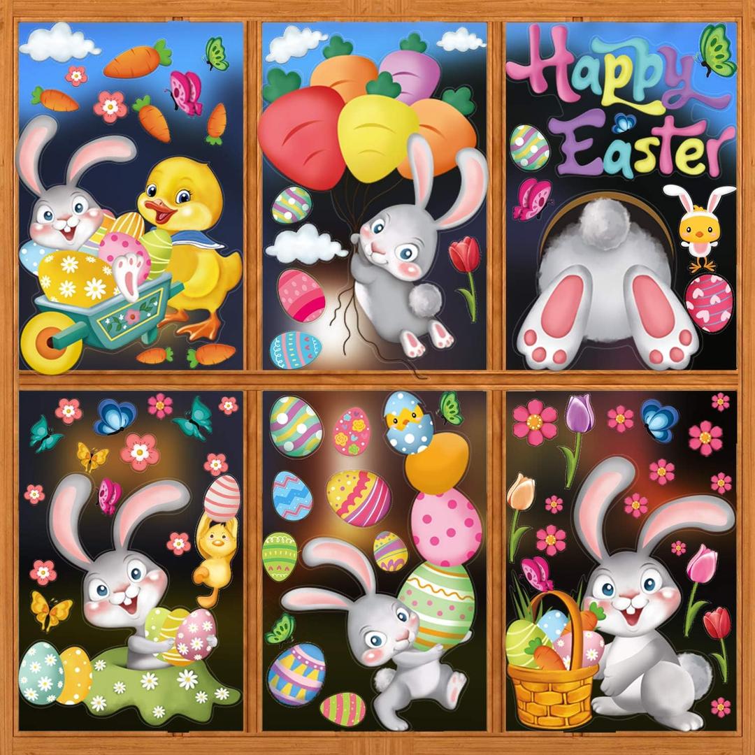 3 x DERAYEE Easter Window Clings, 78 Pcs Easter Window Stickers Bunny Egg Glass Door Decals for Home, Office, School Party Decoration Supplies