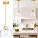 8" Brushed Gold Pendant Lights Kitchen Island, Clear Glass Shade