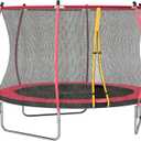 Soozier 8ft 10ft Trampoline Outdoor, Recreational Trampoline with Net Enclosure, Curved Poles and Safety Spring Cover for Adults (Red)