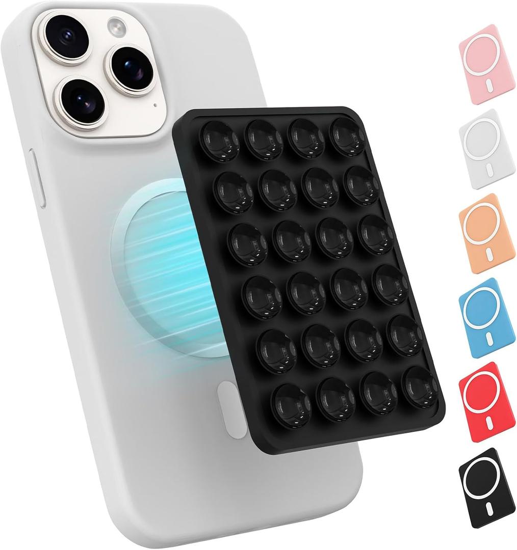 Magnetic Suction Phone Mount for MagSafe Case, Silicone Sticky Phone Grip Holder for iPhone, Removable Hands-Free Selfie/Video for TikTok & Instagram Influencer/Creator (Black)