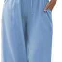 Faleave Women's Cotton Linen Summer Palazzo Pants Flowy Wide Leg Beach Trousers with Pockets (Large)