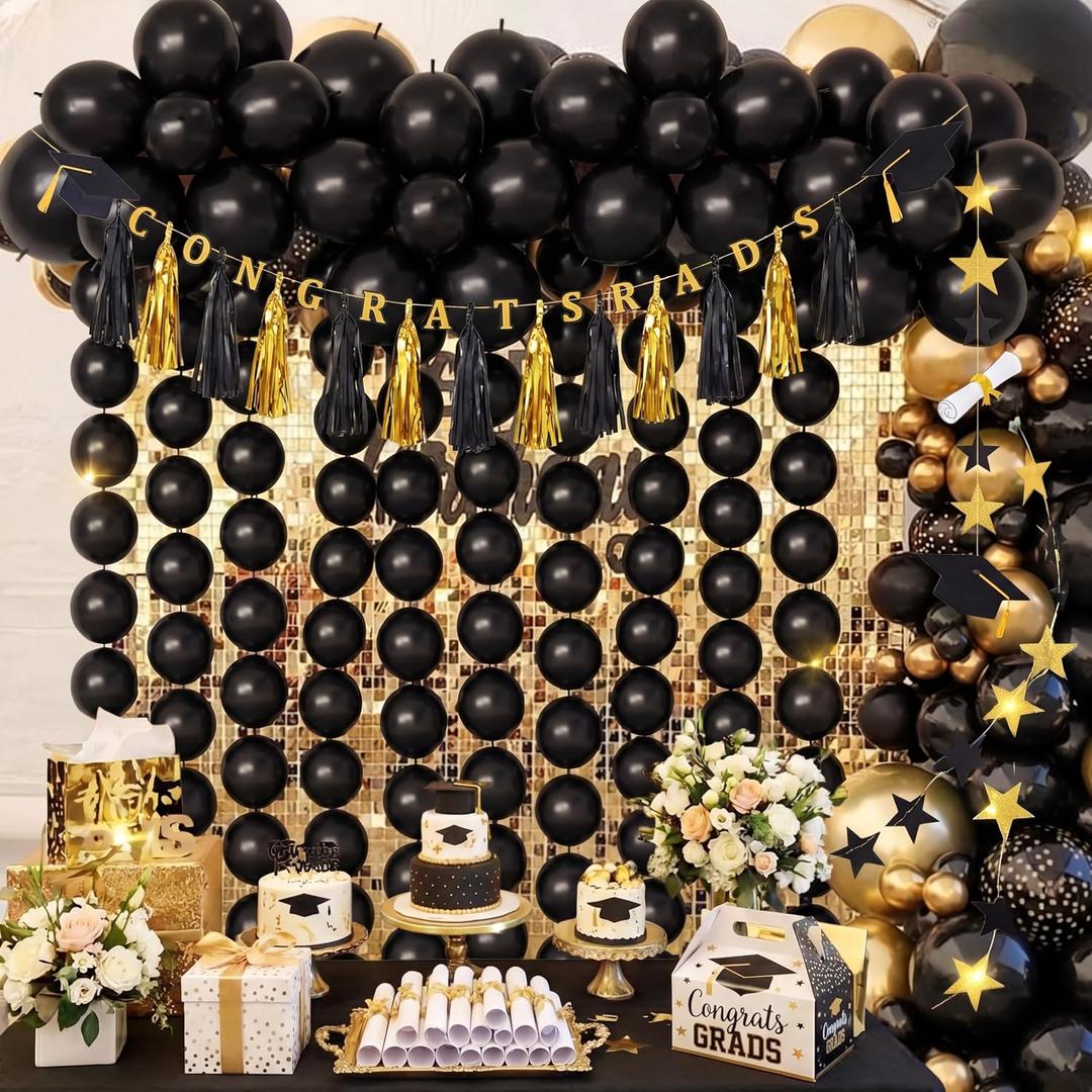 Meanplan 100 Pcs Link Balloon Quick Linking Latex Connected Balloons Linkable for Easter Wedding Independence Day Birthday Party Decoration(10 Inch,Black)