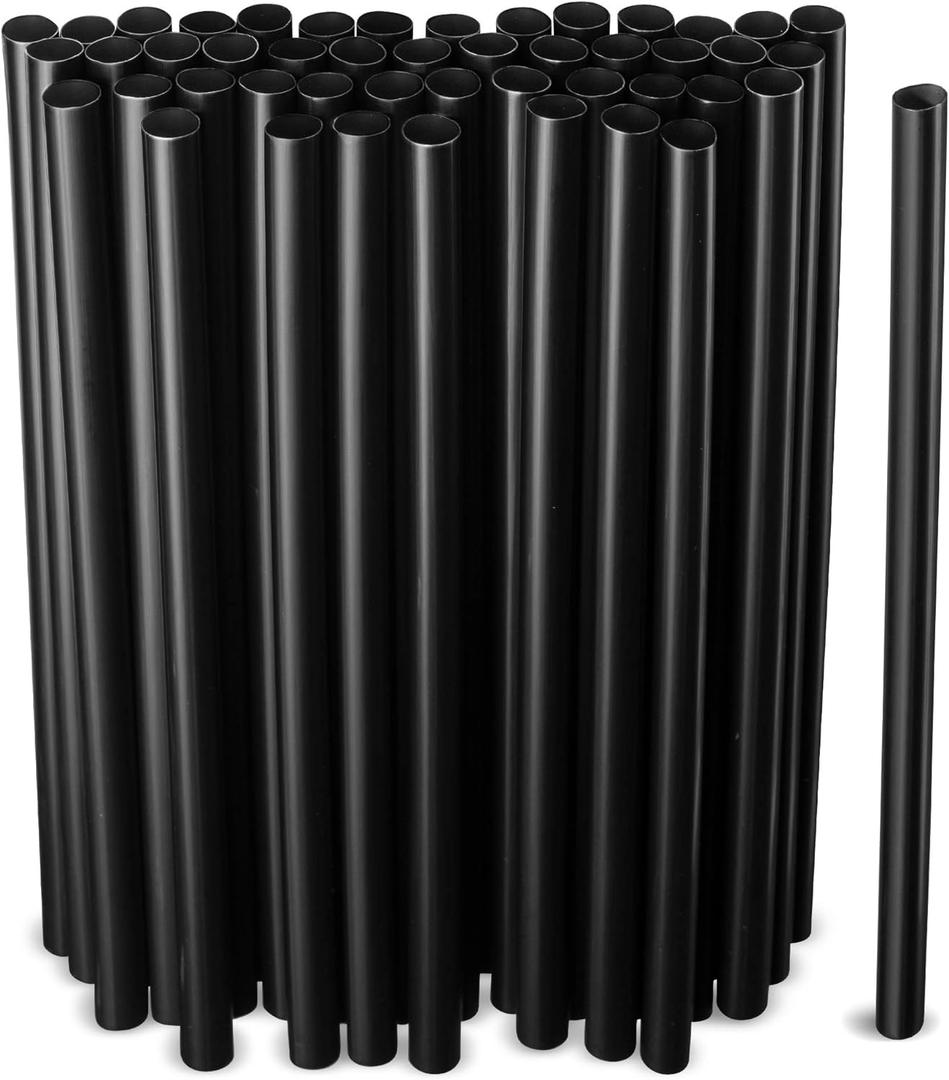Black Jumbo Smoothie Straws, Black Disposable Wide-mouthed Large Milkshake Straws 9'' High/Tall 100 pack (Black)