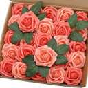 Artificial Flowers 25PCS Real Looking Mixed Living Coral Fake Roses with Stem for DIY Wedding Bouquets Centerpieces Baby Shower Party Home Decorations