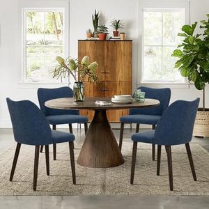 COLAMY Upholstered Dining Chairs Set of 2, Modern PU Leather Dining Room Kitchen Side Chair with Padded Seat and Wood Legs Restaurant/Cafe, Blue